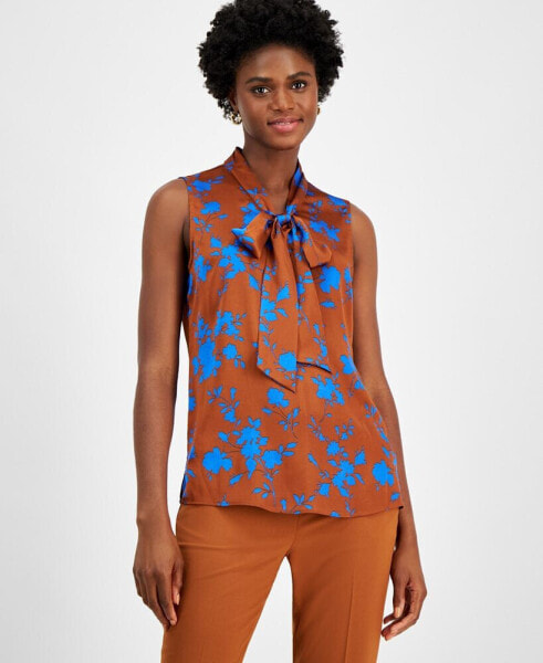 Women's Floral-Print Bow-Neck Blouse