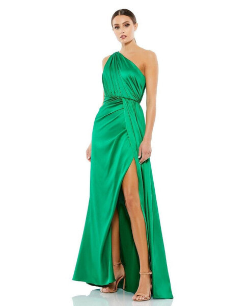 Women's Ieena Gathered One Shoulder Satin Faux Wrap Gown