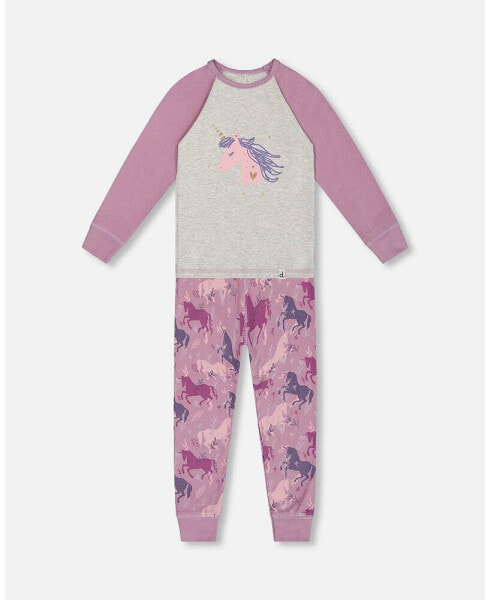 Baby Girls Baby Organic Cotton Two Piece Pajama Set Mauve Printed Unicorns