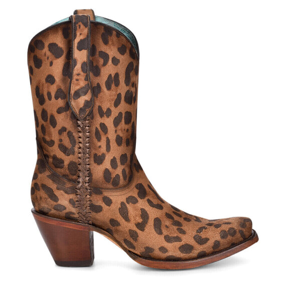 Corral Boots Ld Leopard Print Ankle Narrow Snip Toe Cowboy Booties Womens Brown