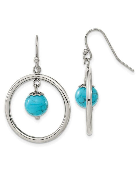 Stainless Steel Polished Synthetic Turquoise Dangle Earrings