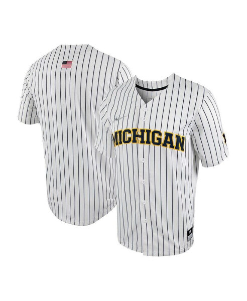 Футболка мужская Nike бейсбольная Michigan Wolverines Pinstripe Replica Full-Button бело-синяя