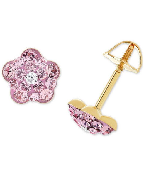 Серьги Macy's Pink Crystal Flower Stud  in 14k Gold