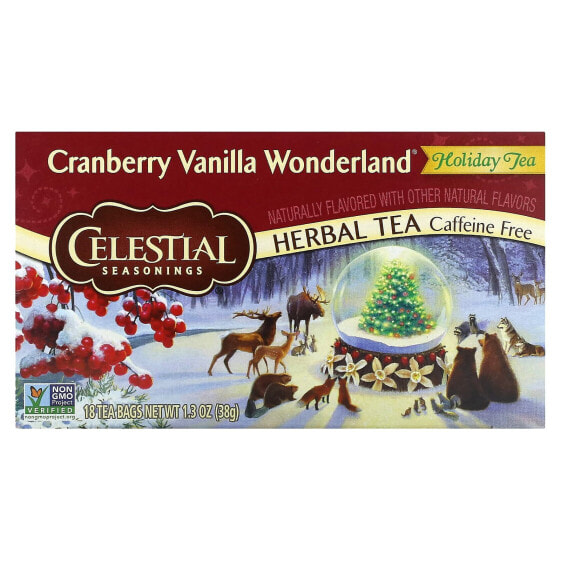 Чай травяной Celestial Seasonings Holiday Herbal Tea, Черника Ванильное Чудо, без кофеина, 18 пакетиков, 38 г