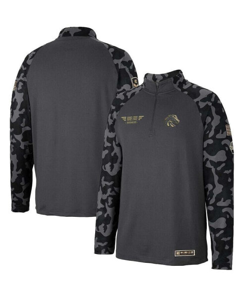 Men's Charcoal Boise State Broncos OHT Military-Inspired Appreciation Long Range Raglan Quarter-Zip Jacket
