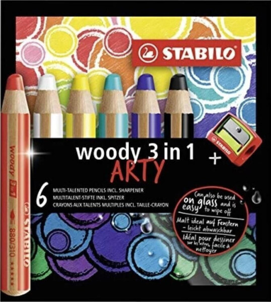 Карандаши цветные STABILO Woody Arty 3 в 1 6 цветов + точилка