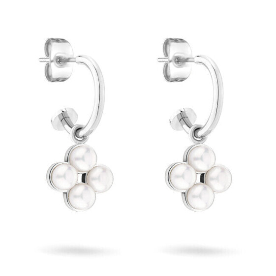 Matching round earrings 2in1 Flower Pearl TJ-0520-E-23