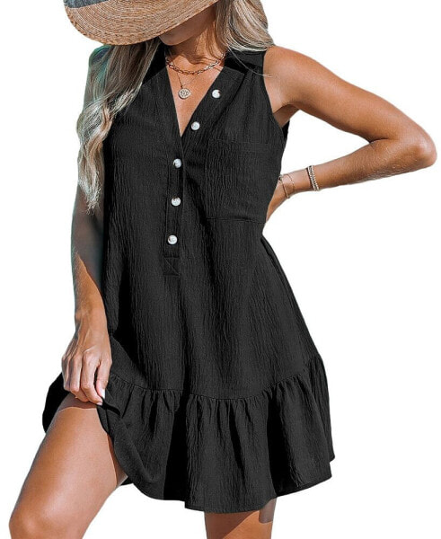 Women's V-Neck Ruffled Sleeveless Mini Beach Beach Dress