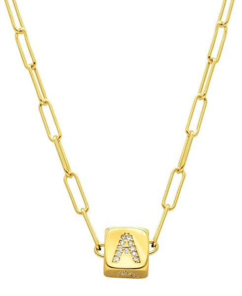 ADORNIA 14K Gold-Plated Initial Cube Paperclip Necklace