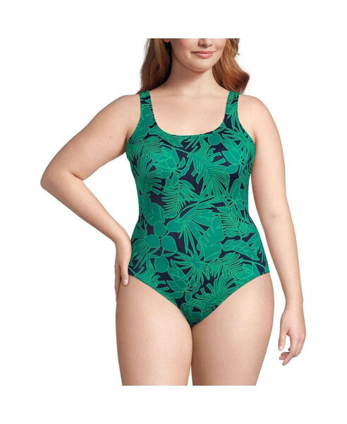 Plus Size Chlorine Resistant High Leg Soft Cup Tugless Sporty One Piece Swimsuit