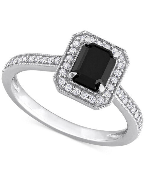 Black Diamond (1 ct. t.w.) & White Diamond (1/4 ct. t.w.) Emerald-Cut Engagement Ring in 14k White Gold