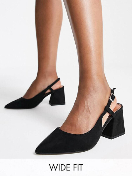 ASOS DESIGN– Sydney – Schuhe in Schwarz mit Fersenriemen und Blockabsatz, weite Passform