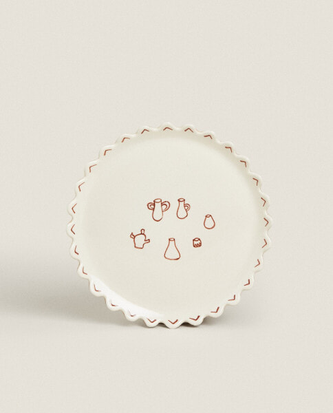 Stoneware dessert plate with motifs