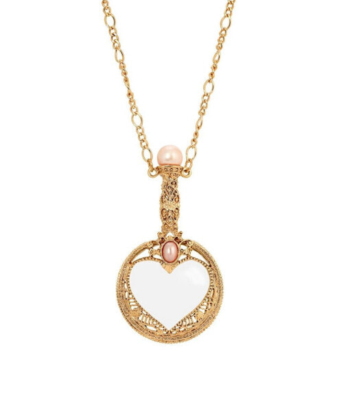 2028 gold-Tone Pink Imitation Pearl Magnifying Glass Necklace