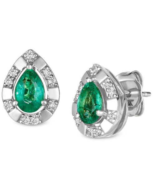 Costa Smeralda Emerald (5/8 ct. t.w.) & Nude Diamond Pear-Shaped Stud Earrings (1/8 ct. t.w.) in 14k White Gold
