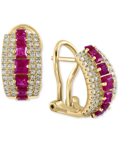 EFFY® Ruby (1-1/3 ct. t.w.) & Diamond (1/2 ct. t.w.) Curved Hoop Earrings in 14k Gold