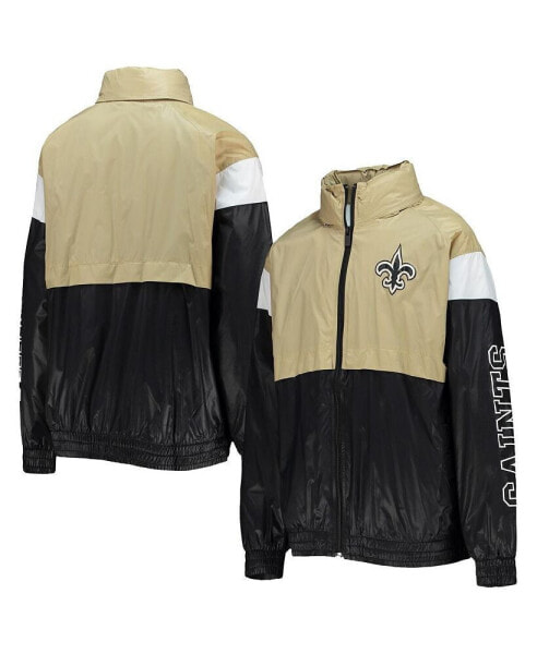 Big Boys Gold, Black New Orleans Saints Goal Line Stance Full-Zip Hoodie Windbreaker