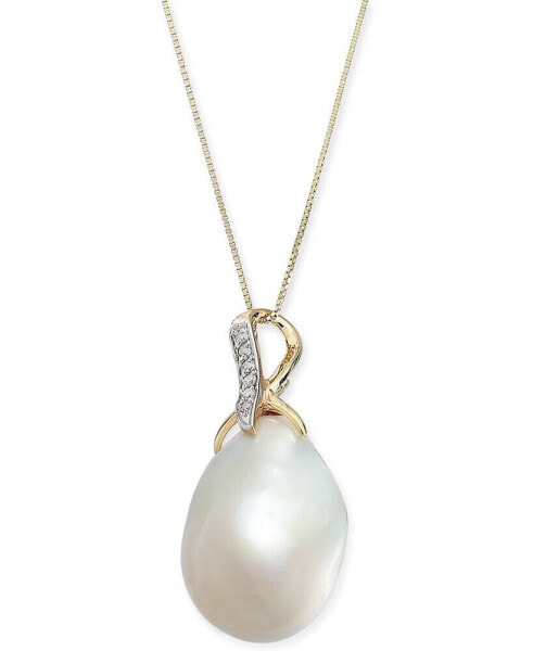 Baroque Cultured Freshwater Pearl (13mm) & Diamond Accent 18" Pendant Necklace in 14k Gold
