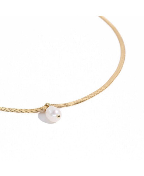 Joey Baby gold Plated Stainless Steel Chain with Freshwater Pearl Pendant - Juliet Necklace 16" For Women