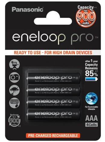 Panasonic Eneloop Pro - Rechargeable battery - Nickel-Metal Hydride (NiMH) - 4 pc(s) - 930 mAh - Black - Blister