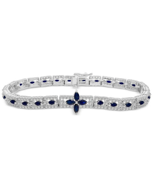 Black Sapphire (4-1/8 ct. t.w.) & White Topaz (7 ct. t.w.) Flower Bracelet in Sterling Silver