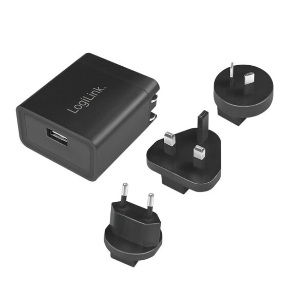 LogiLink USB socket travel adapter for 2.1A Fast Charging, 10.5W, Indoor, AC, 5 V, Black