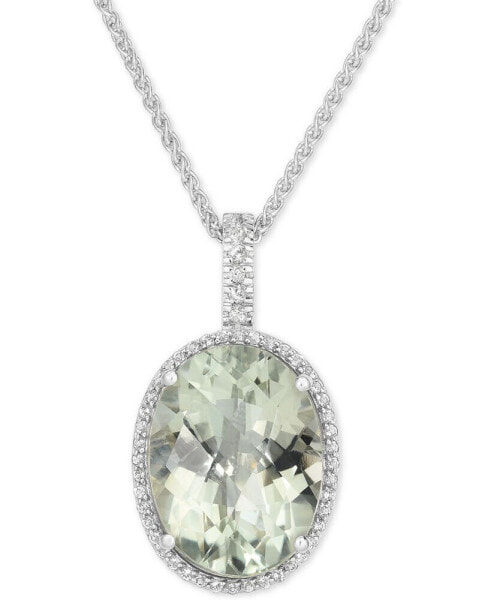 Macy's green Quartz (15 ct. t.w.) and White Topaz (3/8 ct. t.w.) Large Oval Pendant Necklace in Sterling Silver