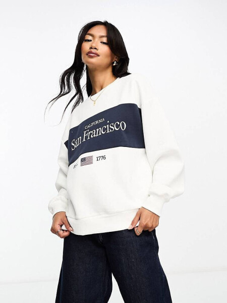 Stradivarius San Francisco slogan oversized sweatshirt in white