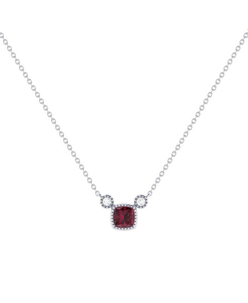 LuvMyJewelry cushion Cut Ruby Gemstone, Natural Diamond 14K White Gold Birthstone Necklace