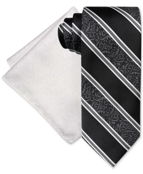 Men's Paisley Stripe Tie & Pocket Square Set