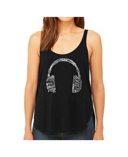 Women's Premium Word Art Flowy Tank Top- Headphones - Languages