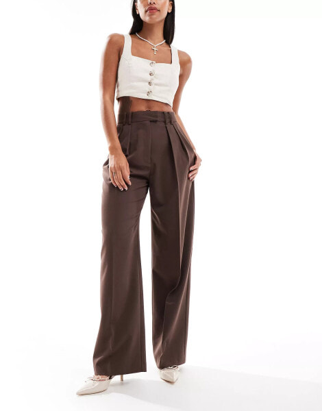 ASOS DESIGN wide leg tailored trousers in brown