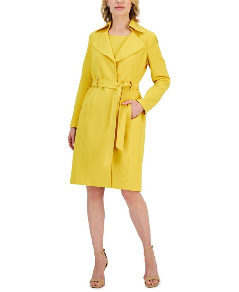 Women's Crepe Belted Trench Jacket & Sheath Dress Suit, Regular and Petite Sizes