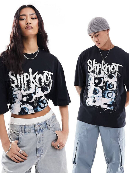 ASOS DESIGN unisex oversized license tee with Slipknot prints in black