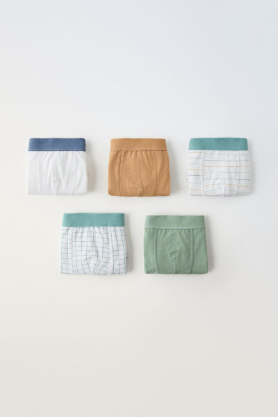 6-14 years/ pack of five checked and striped boxers