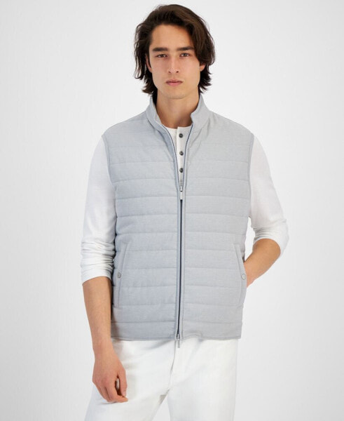 Men's Heathered Quilted Zip Stand-Collar Vest, Created for Macy's