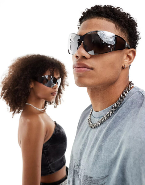 Spitfire sleaford oversized shield sunglasses in silver mirror