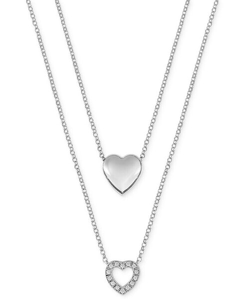 Diamond Double Heart 16-1/2" Layered Pendant Necklace (1/6 ct. t.w.) in Sterling Silver