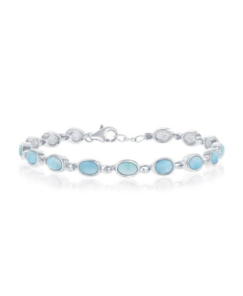 Sterling Silver Bezel-Set Oval Larimar Linked Bracelet