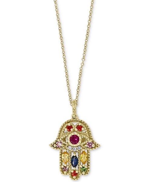 EFFY® Multi-Gemstone (5/8 ct. t.w.) & Diamond Accent Hamsa Hand 18" Pendant Necklace in 14k Gold