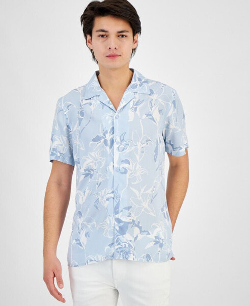 Men's Lily Bloom Regular-Fit Floral-Print Button-Down Camp Shirt, Created for Macy's