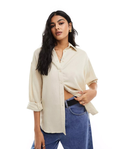 Stradivarius relaxed fit linen look shirt in oatmeal