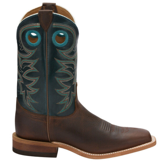 Justin Boots Austin 11 Inch Embroidery Square Toe Cowboy Mens Blue, Brown Casua