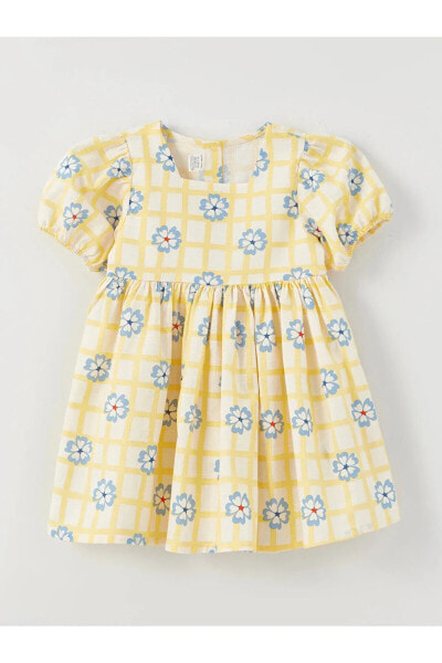 LCW baby Çiçek Desenli Kare Yaka Kısa Kollu Kız Bebek Elbise