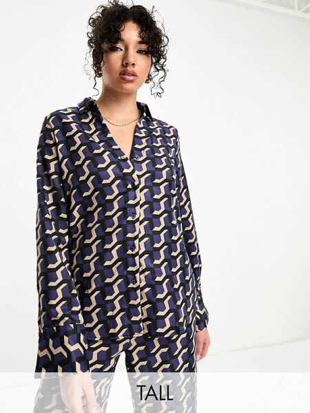 Vero Moda Tall satin shirt co-ord in geo print 