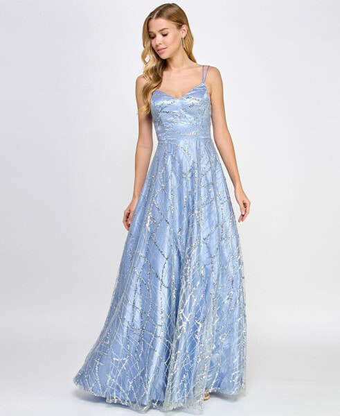 Juniors' Sequin-Embellished Ball Gown, Created for Macy's