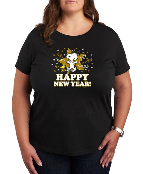 Air Waves Trendy Plus Size Peanuts New Year Graphic T-shirt