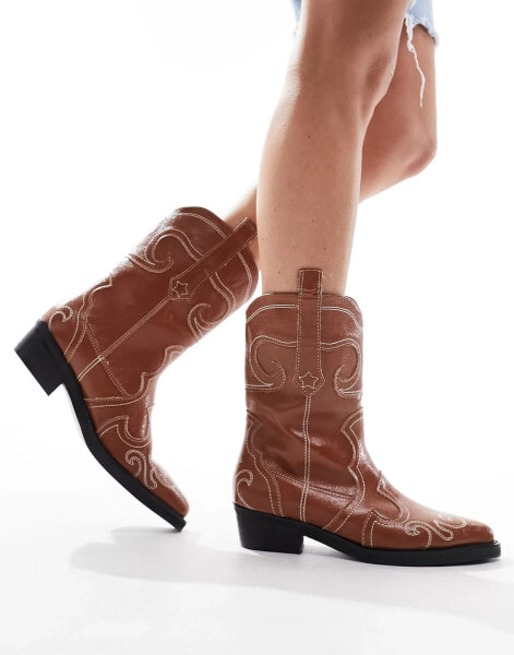 Public Desire Folklore ankle western boot in tan