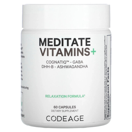 Meditate Vitamins+, CognatiQ, GABA, DHH-B, Ashwagandha, 60 Capsules