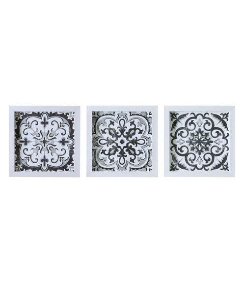 Montage Printed Distressed Tile Pattern Decorative Box Wall Art 3 Piece Set, 14" x 14"